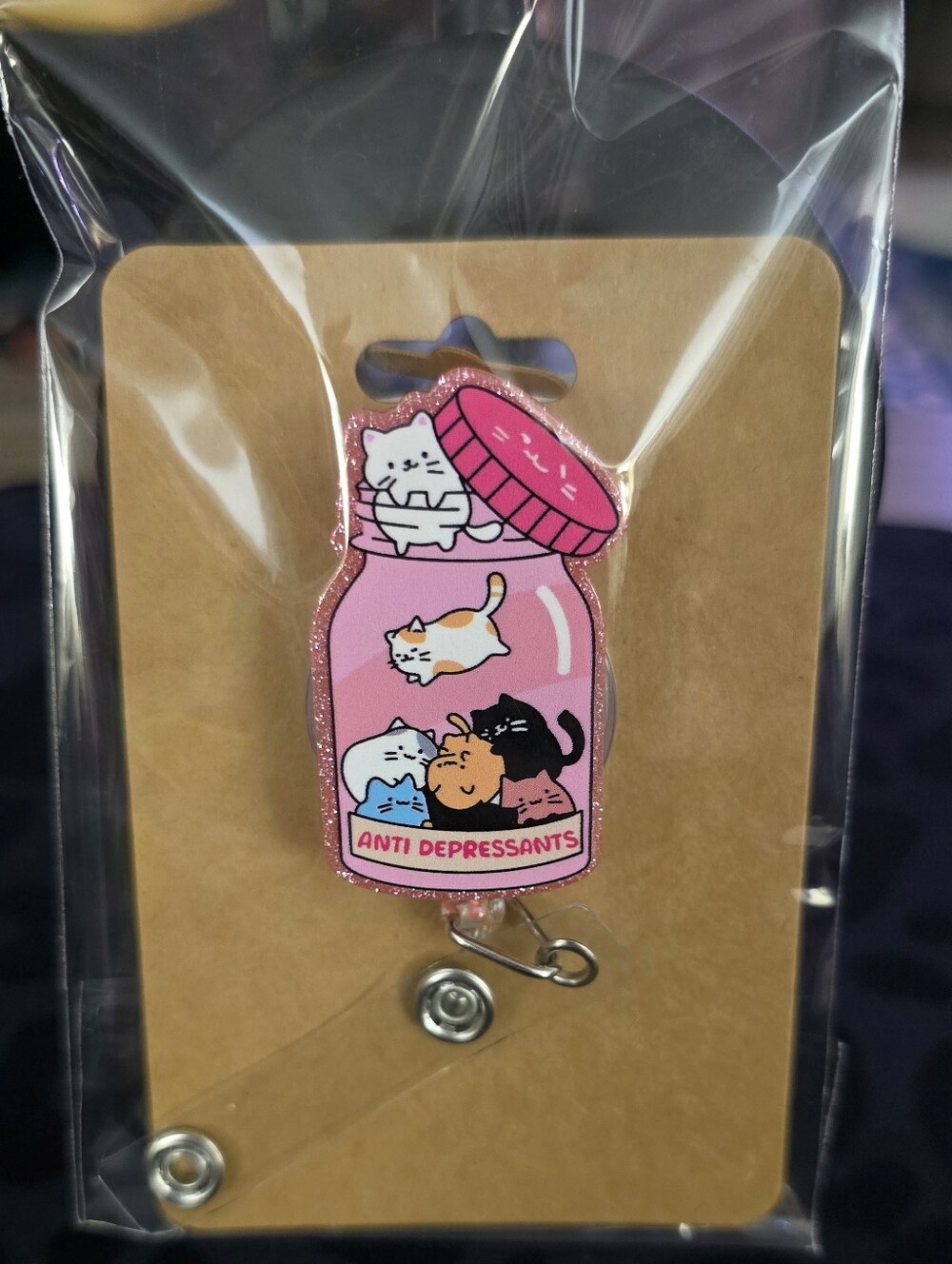 Pink "Anti Depressants" Cat Novelty Badge Reel - Retractable ID Holder